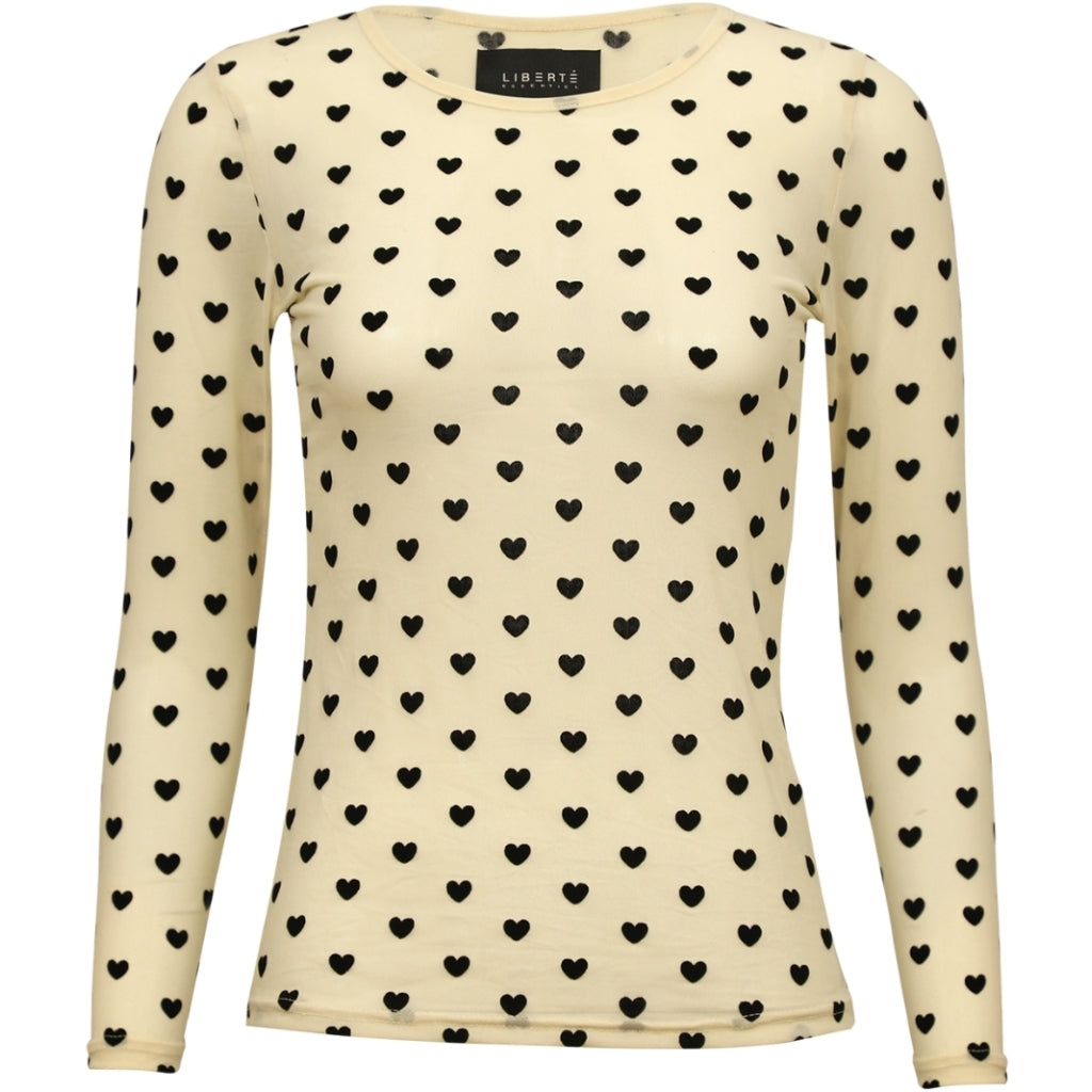 LIBERTÃ dame bluse MESH - IVORY BLACK FLOCK HEART
